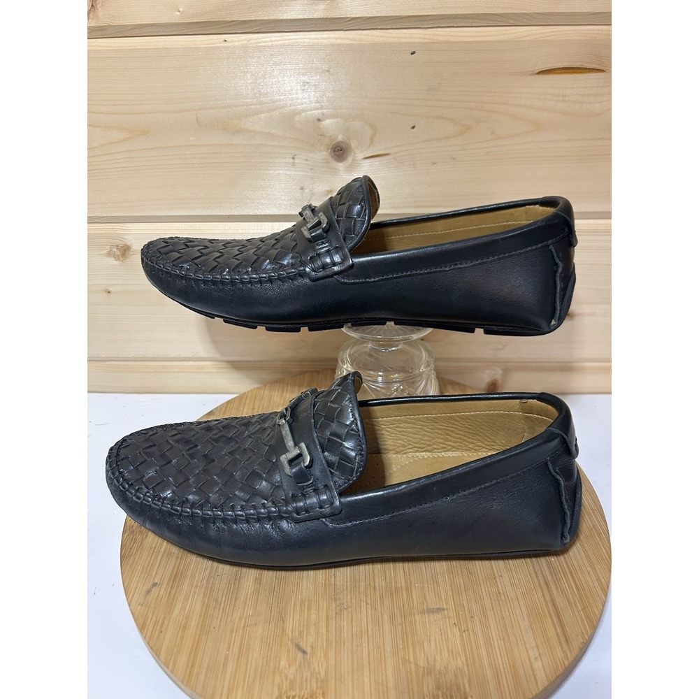 Massimo Matteo Black‎ Woven Leather Slip On Horsebit Loafers Men's Size 7.5
